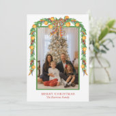 Cartes Pour Fêtes Annuelles Aquarelle Oranges Bow Garland Photo Noël (Debout devant)