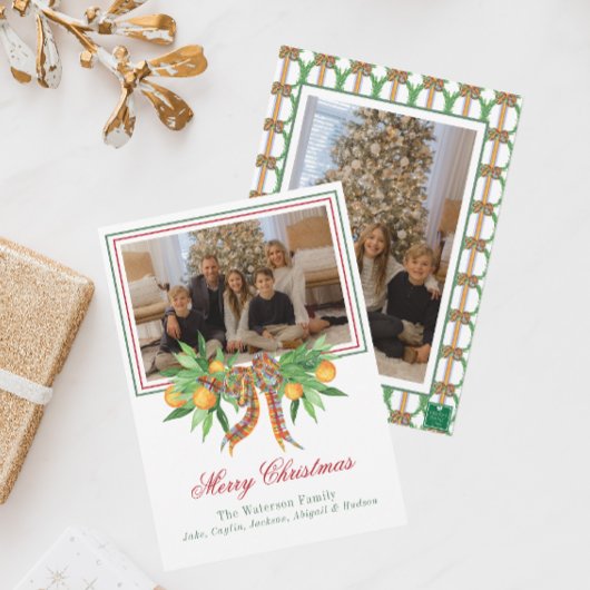 Cartes Pour Fêtes Annuelles Aquarelle Oranges Plaid Garland