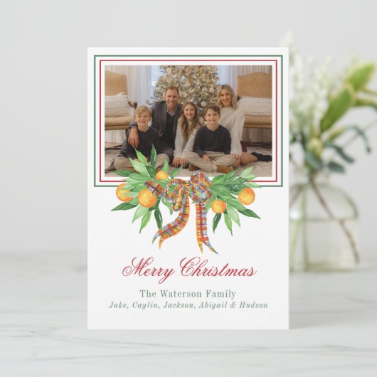 Cartes Pour Fêtes Annuelles Aquarelle Oranges Plaid Garland (Debout devant)