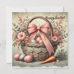 Cartes Pour Fêtes Annuelles Aquarelle Panier rustique vintage avec oeufs paste