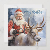 Cartes Pour Fêtes Annuelles Aquarelle Pastel Bleu Noël Père Noël (Devant)