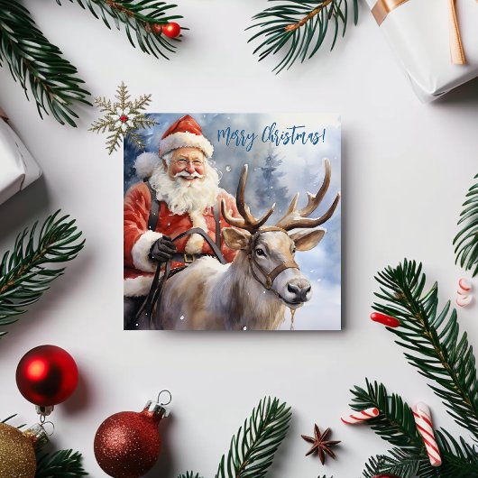 Cartes Pour Fêtes Annuelles Aquarelle Pastel Bleu Noël Père Noël