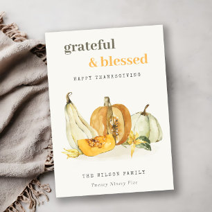 Cartes Pour Fêtes Annuelles Aquarelle Pastel Soft Floral Citrouille Thanksgivi