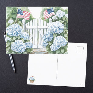Cartes Pour Fêtes Annuelles Aquarelle Patriotique Blue Hydrangea Cottage Garde