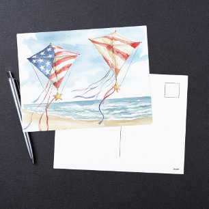 Cartes Pour Fêtes Annuelles Aquarelle Patriotique Stars Stripes Kites Coastal