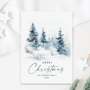 Cartes Pour Fêtes Annuelles Aquarelle Pays d'hiver Paysage Noël