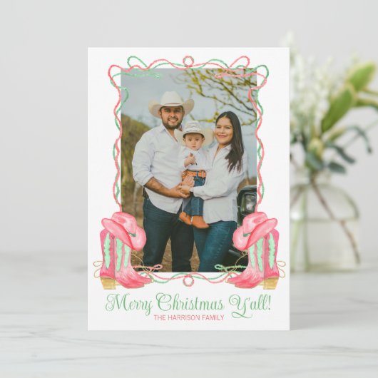 Cartes Pour Fêtes Annuelles Aquarelle Pays Noël Cowboy Botte photo (Debout devant)