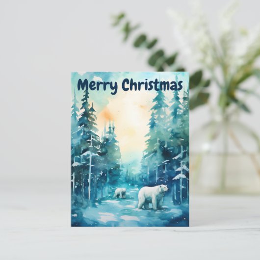 Cartes Pour Fêtes Annuelles Aquarelle Paysage hivernal Pôle Nord Noël (Debout devant)