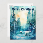 Cartes Pour Fêtes Annuelles Aquarelle Paysage hivernal Pôle Nord Noël (Devant / Derrière)