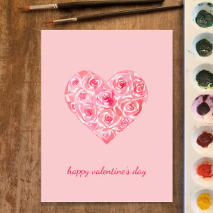Cartes Pour Fêtes Annuelles Aquarelle peinte à la main coeur rose Valentines j