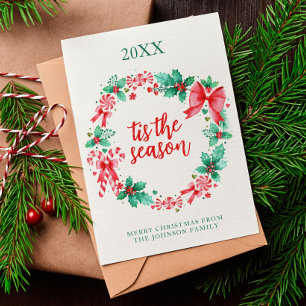 Cartes Pour Fêtes Annuelles Aquarelle Peppermenthe Sucre de canne de Noël Wrea