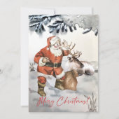 Cartes Pour Fêtes Annuelles Aquarelle Père Noël avec rennes Noël personnalisé (Devant)