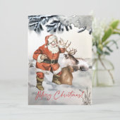 Cartes Pour Fêtes Annuelles Aquarelle Père Noël avec rennes Noël personnalisé (Debout devant)