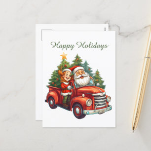 Cartes Pour Fêtes Annuelles aquarelle Père Noël Mme Claus conduite ajouter le