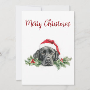 Cartes Pour Fêtes Annuelles Aquarelle personnalisable Père Noël Black Lab