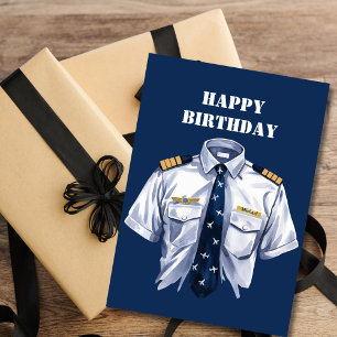 Cartes Pour Fêtes Annuelles Aquarelle Pilote Capitaine Chemise & Nom Balise, S