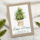 Cartes Pour Fêtes Annuelles Aquarelle Pine Arbre Calligraphie Encre Script Kra