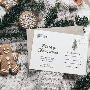 Cartes Pour Fêtes Annuelles Aquarelle Pine Arbre de Noël Simple Post