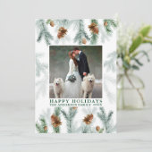 Cartes Pour Fêtes Annuelles Aquarelle Pine Cône Vert Bois Noël (Debout devant)