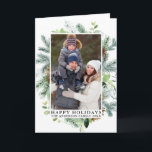 Cartes Pour Fêtes Annuelles Aquarelle Pine Frame Joyeux Vacances Photo repliée<br><div class="desc">Elégante aquarelle moderne Cadre de pin vert et cônes de pin Joyeux Vacances Photo Carte de vacances</div>