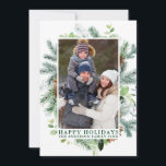 Cartes Pour Fêtes Annuelles Aquarelle Pine Frame Joyeux Vacances Vert<br><div class="desc">Elégante aquarelle moderne Cadre de pin vert et cônes de pin Joyeux Vacances Photo Carte de vacances</div>