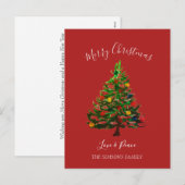 Cartes Pour Fêtes Annuelles Aquarelle Pine Joyeux sapin de Noël (Devant / Derrière)