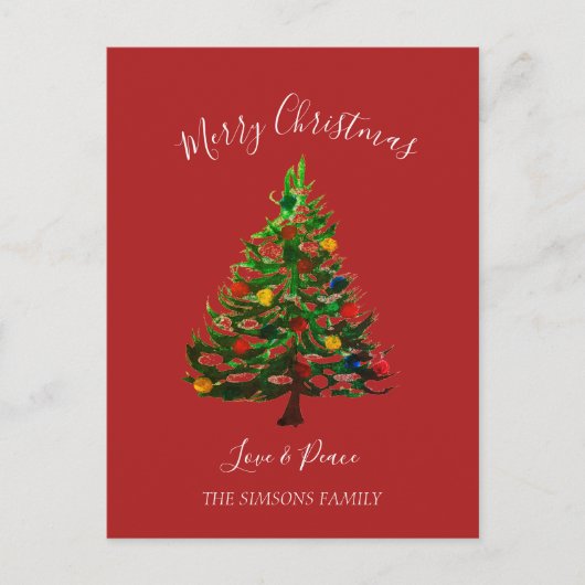 Cartes Pour Fêtes Annuelles Aquarelle Pine Joyeux sapin de Noël (Devant)
