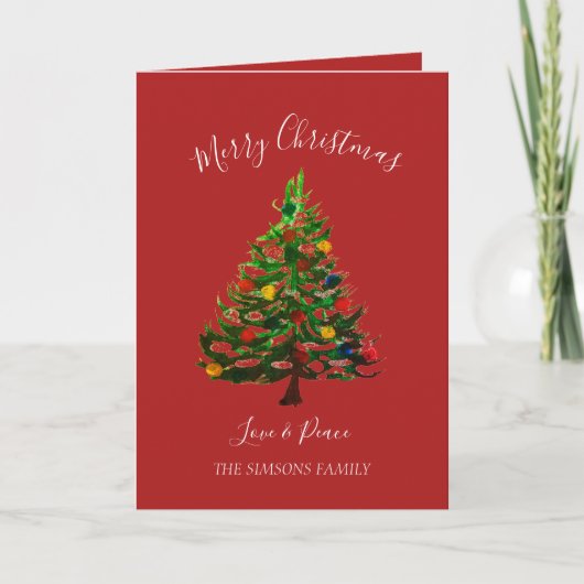 Cartes Pour Fêtes Annuelles Aquarelle Pine Joyeux sapin de Noël (Devant)