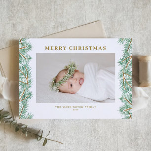Cartes Pour Fêtes Annuelles Aquarelle Pine Needles Garland Photo Noël