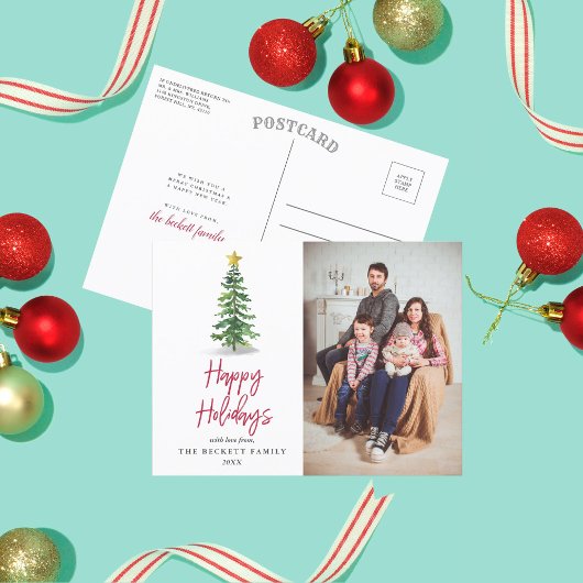 Cartes Pour Fêtes Annuelles Aquarelle Pine Tree photo de Noël