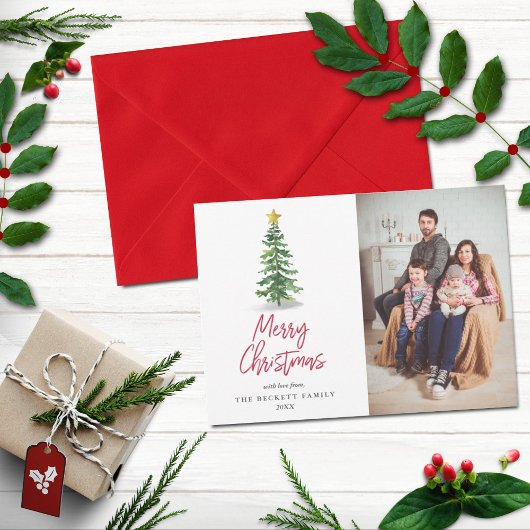 Cartes Pour Fêtes Annuelles Aquarelle Pine Tree photo de Noël