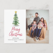 Cartes Pour Fêtes Annuelles Aquarelle Pine Tree photo de Noël (Devant)