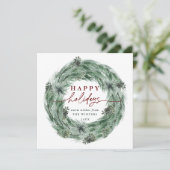 Cartes Pour Fêtes Annuelles Aquarelle Pine Tree Wire Vert & Rouge (Debout devant)