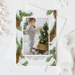 Cartes Pour Fêtes Annuelles Aquarelle Pinecones neige Photo de Noël<br><div class="desc">Joyeux Noël! Envoyez des salutations chaleureuses à votre famille et à vos amis avec cette carte de Noël photo personnalisable. Il présente des illustrations d'aquarelle de pinecones enneigés et d'aiguilles de pin. Les textes sont entièrement modifiables. Personnalisez en ajoutant des noms, des messages, des photos et d'autres détails. Cette carte...</div>