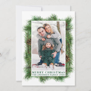 Cartes Pour Fêtes Annuelles Aquarelle Pines Cadre Joyeux Noël Vert