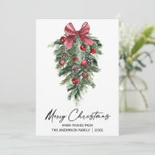 Cartes Pour Fêtes Annuelles Aquarelle Pines Calligraphie Encre Noël Rouge (Debout devant)