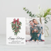 Cartes Pour Fêtes Annuelles Aquarelle Pines Calligraphie Encre Script Photo (Debout devant)