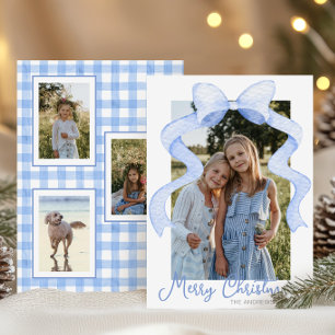 Cartes Pour Fêtes Annuelles Aquarelle Pink Bow Ribbon Sash Noël Photo