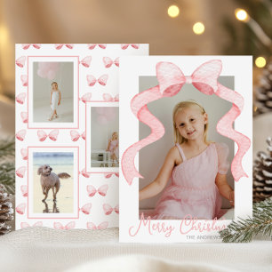 Cartes Pour Fêtes Annuelles Aquarelle Pink Bow Ribbon Sash Noël Photo