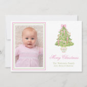 Cartes Pour Fêtes Annuelles Aquarelle Pink Nutcracker Arbre de Noël (Devant)