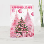 Cartes Pour Fêtes Annuelles Aquarelle Pink sapin de Noël Joyeux vacances (Devant)