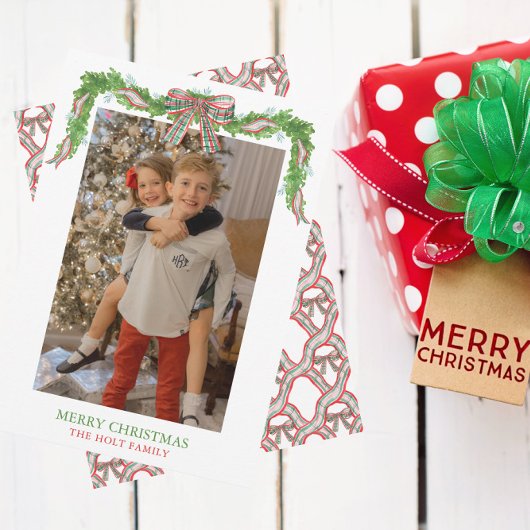 Cartes Pour Fêtes Annuelles Aquarelle Plaid Garland Noël