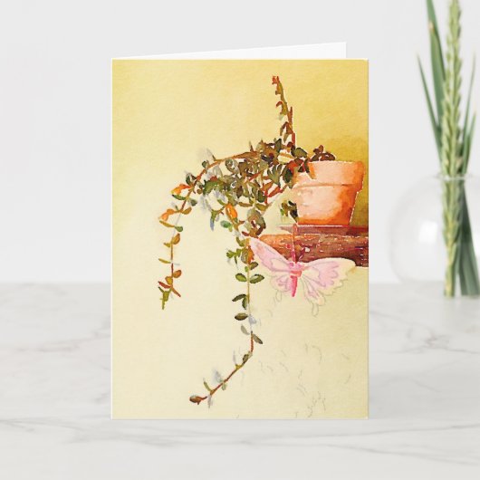 Cartes Pour Fêtes Annuelles Aquarelle Plante pointillé et papillon (Devant)