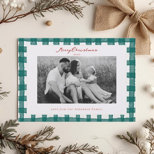 Cartes Pour Fêtes Annuelles Aquarelle Plantée à deux côtés Famille photo Noël