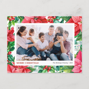 Cartes Pour Fêtes Annuelles Aquarelle Poinsettia et Berries Photo de Noël