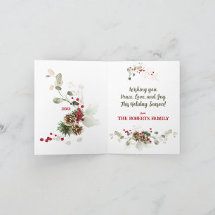 Cartes Pour Fêtes Annuelles Aquarelle Poinsettia & Eucalyptus Joyeux Noël
