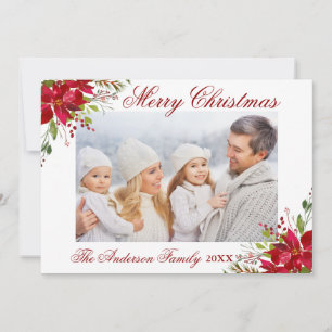 Cartes Pour Fêtes Annuelles Aquarelle Poinsettia Florale Photo de Noël