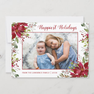 Cartes Pour Fêtes Annuelles Aquarelle Poinsettia Florale Photo de Noël