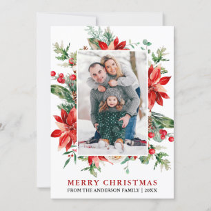Cartes Pour Fêtes Annuelles Aquarelle Poinsettia Florale Photo Noël