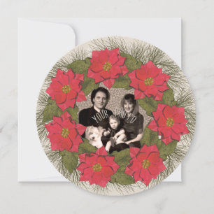 Cartes Pour Fêtes Annuelles Aquarelle Poinsettia Wreath avec votre photo